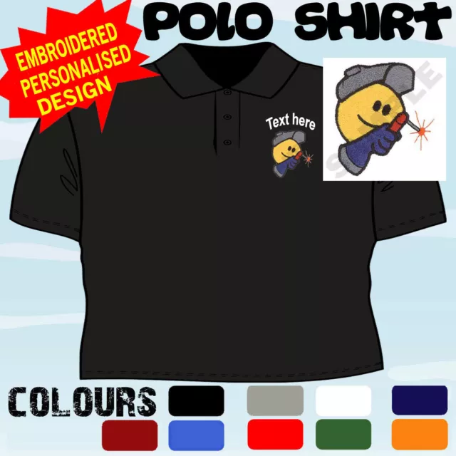 Personalised Embroidered Welder Welding Uniform Workwear T Polo Shirt