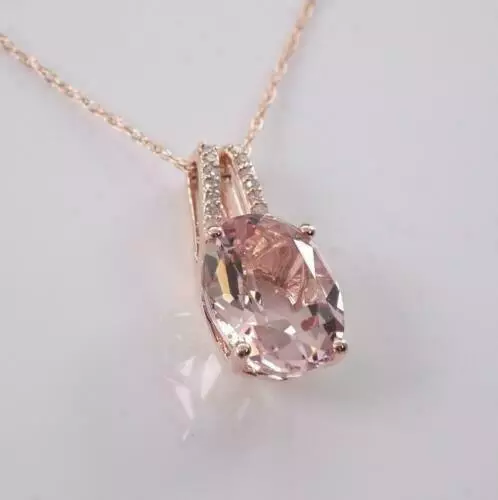 3Ct Oval Cut Morganite Solitaire Pendant Solid 14K Rose Gold Finish Silver