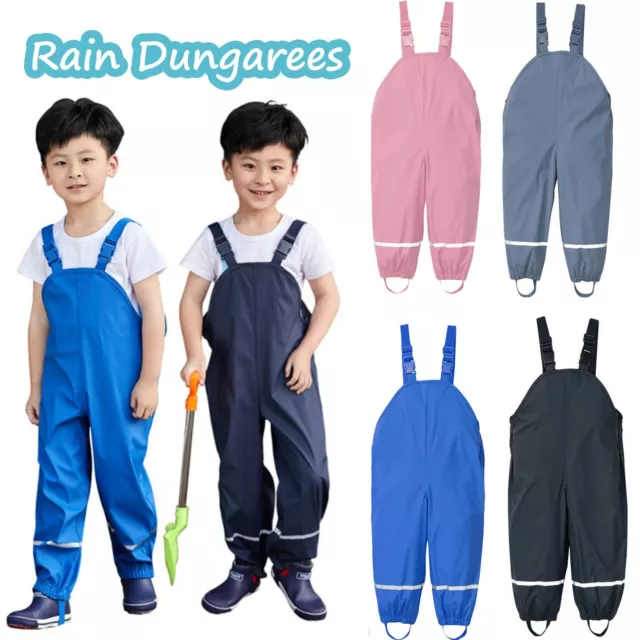 Kids Boys Girl Rain Suit Dungarees Waterproof Outdoor Fishing Jumpsuit Rain Pant