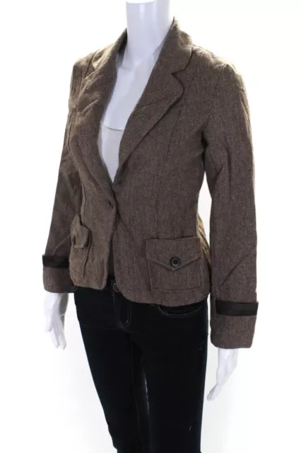 Cass Guy Women's Herringbone One-Button Blazer Jacket Brown Size S 3