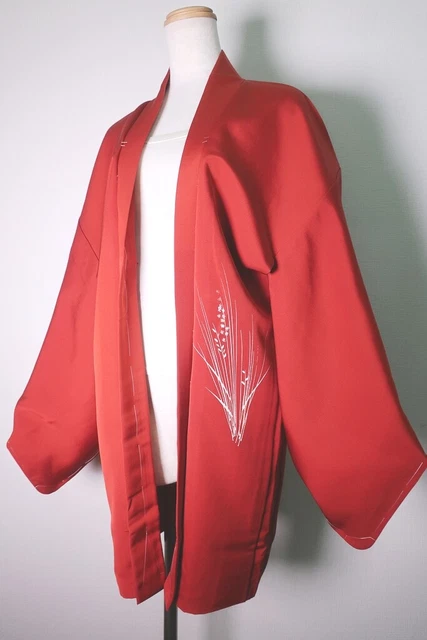 8662H4 Silk Vintage Japanese Kimono Haori Jacket Grass Rinzu
