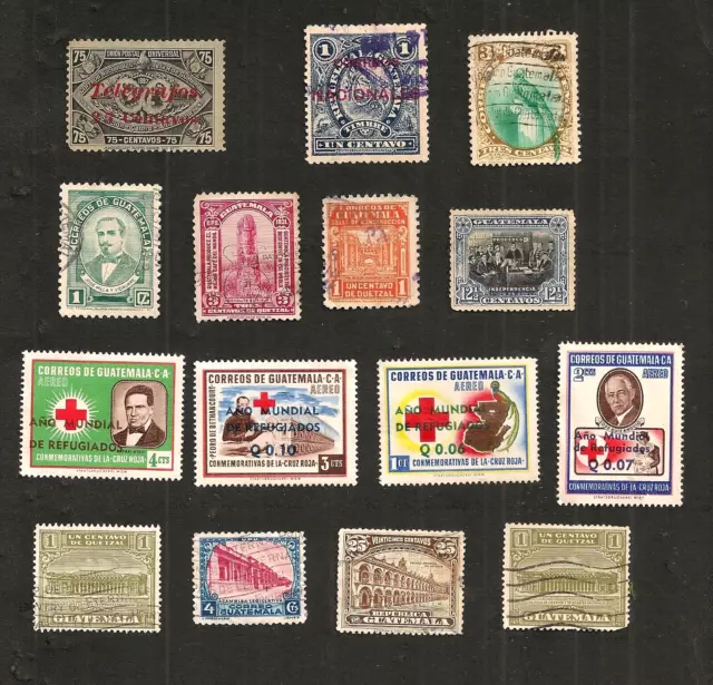 GUATEMALA LOT DE 15 Timbres : 4 NEUFS  CROIX ROUGE ET 11 ANCIENS OBLITERES