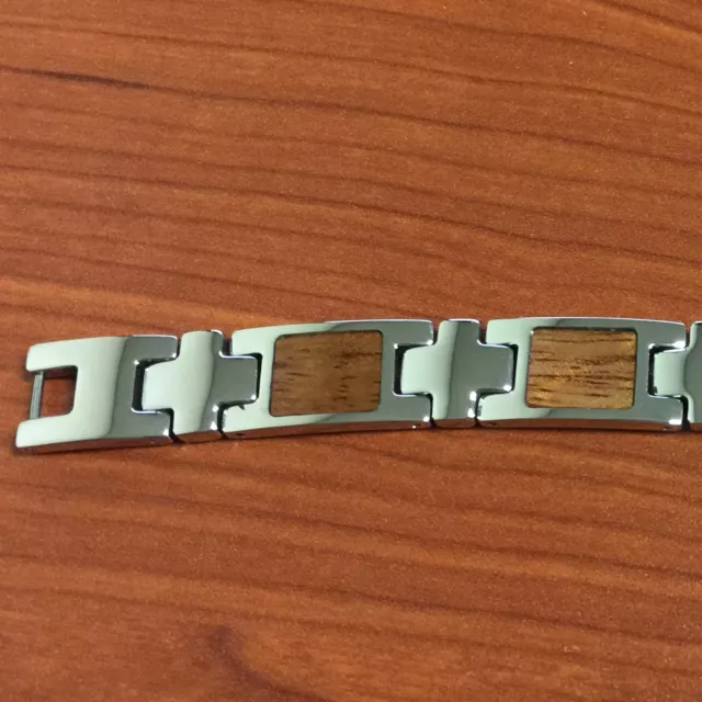 Stainless Steel Inlaid Koa Wood Mans Bracelet 8"