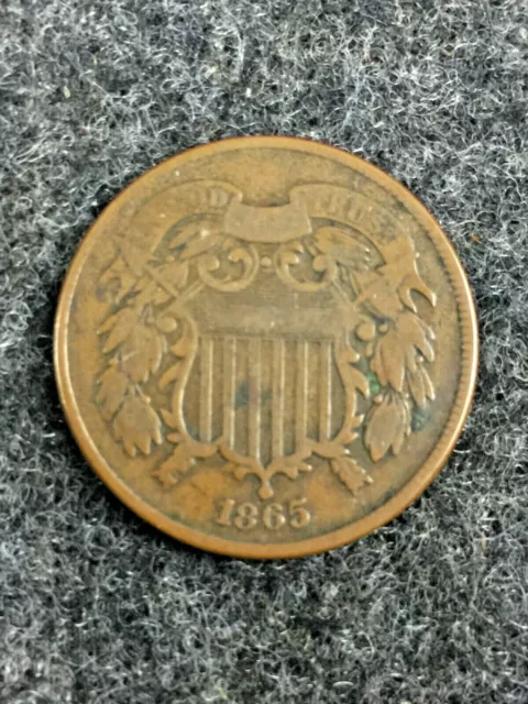 1865 Copper Philadelphia Mint Two Cent Coin
