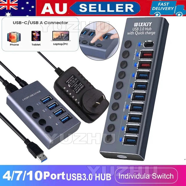 10 Port USB 3.0 HUB Powered type c+ High Speed Splitter Extender Power Supply AU