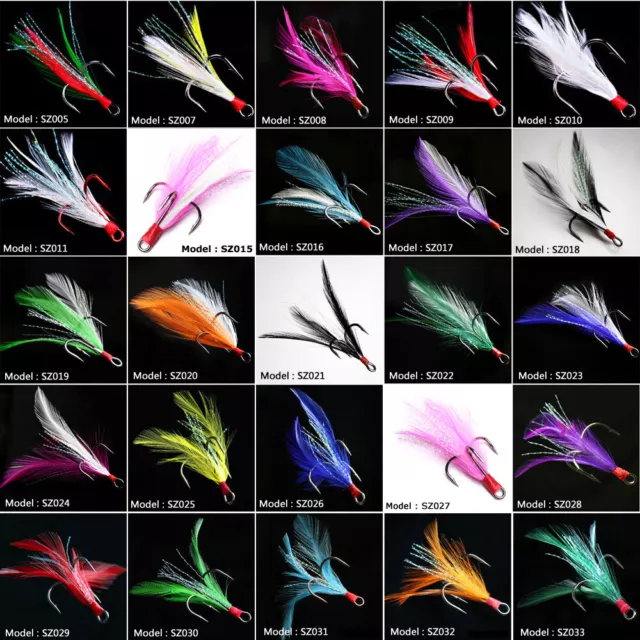 20PCS FISHING HOOKS Treble With Feather For Minnow Fly Fishing