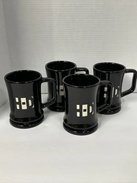 Set of 4 Harley Davidson H-D Laser Cut Black Ceramic XL Coffee Mug 18 ounces