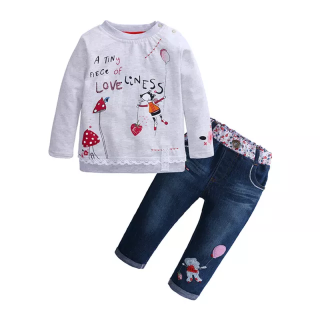 2pcs Fashion Lovely Kids Baby Girls Toddler Tops + Denim Pants Clothes Outfits