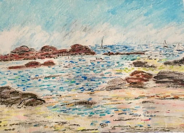 Peinture Pastel Originale – Marine Impressionniste Bretagne – Bateau Paysage Marin – Signée Bobdiyann