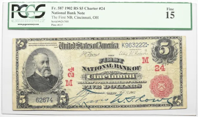 1902 $5 RS First NB Of Cincinnati OH National Bank Note Currency Ch# 24