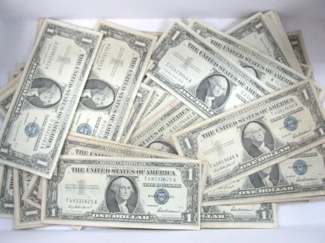 1957 Circulated One Dollar Silver Certificate Bills Note Lot of 100 Q4S8