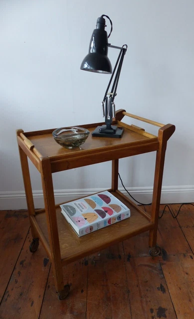 Carro de té de roble vintage/mesa lateral/mesa de lámpara dos niveles reacondicionado A1 Con