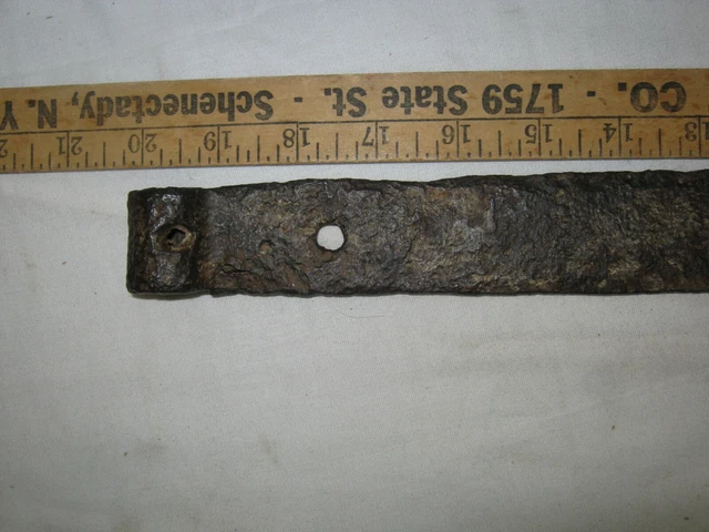 Primitive Antique Hand Forged Iron Barn Door Strap Hinge 20" Long 2