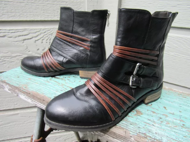 Everybody BZ Moda Zip Boot EU 36.5 Womens US 6.5 Black Leather Buckle Straps EUC