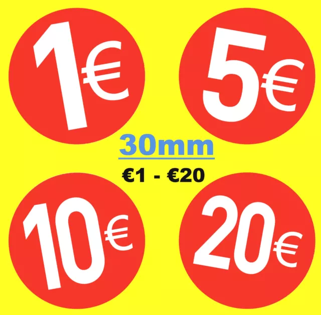 30mm Rouge Vif Euro € Prix Point Stickers - Étiquettes Autocollantes - Swing Tag