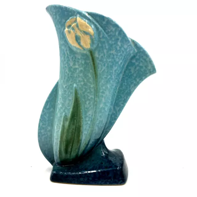 Roseville Pottery Blue Wincraft  Tulip Floral Vase 2V1-8  ca 1950s
