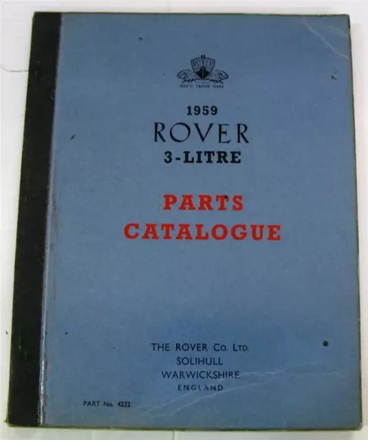 ROVER 3-Litre Illustrated Car Parts List Dec 1959 #4232 #255/A