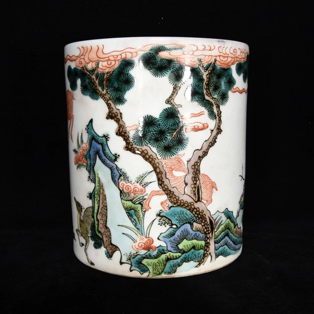 Chinese Multicolored Porcelain Handmade Exquisite Crane Pattern Brush Pot 12128