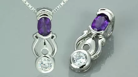 Amethyst-White-Cz Pendant NECKLACE Sterling Silver