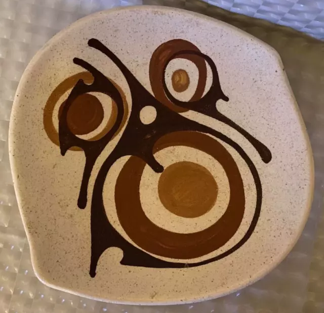 Vintage Lapid Israel Stoneware Pottery Art Decorative Bowl Abstract Motif 1950s