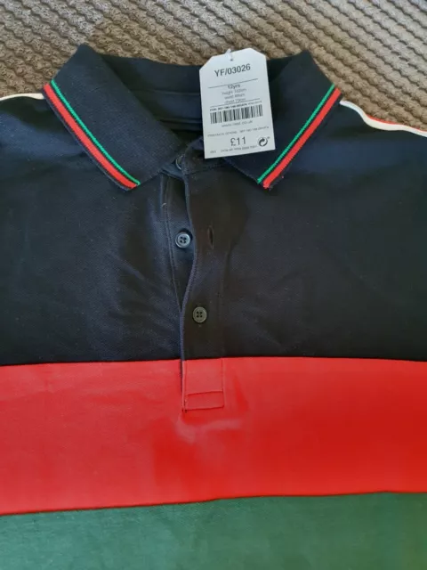 *NEW* Boys Next Black/Red/Green Polo Shirt 12yrs, With Tags 2