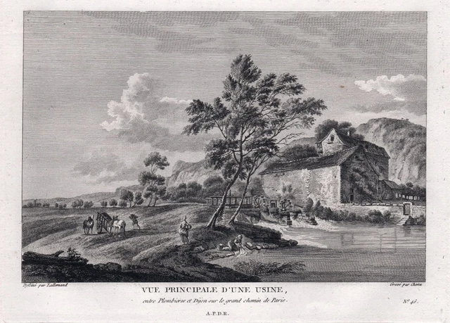 Plombieres-les-Dijon usine Cote-d'Or Bourgogne estampe gravure engraving 1780