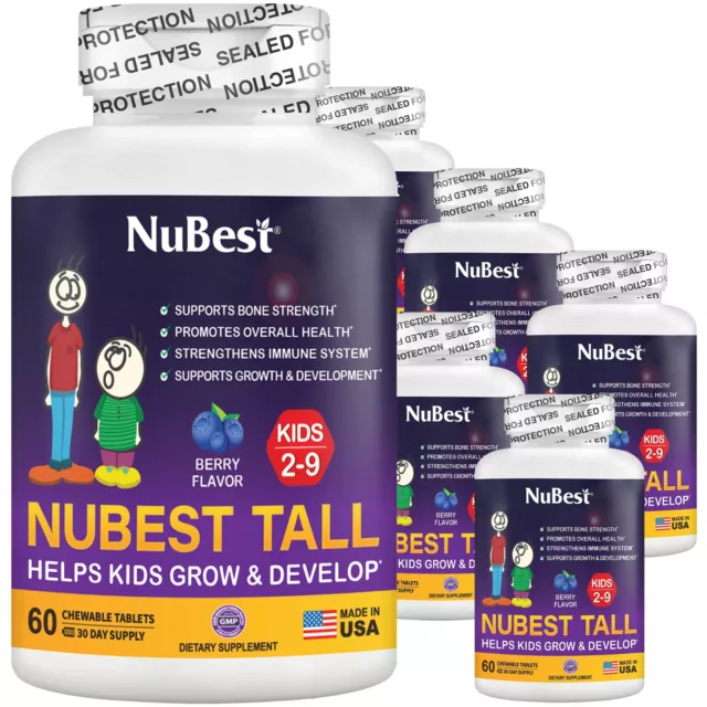 NuBest Tall Kids Helps Kids Grow for Age 2 to 9, 60 Chewable Tablets - Pack 6