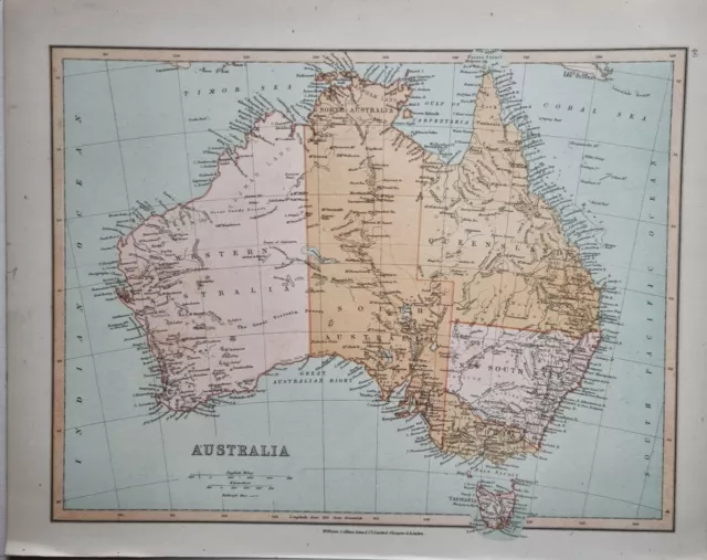 1878 Antique Map Australia New South Wales Victoria Queensland Tasmania