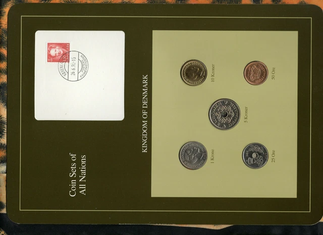 Coin Sets of All Nations Denmark w/card 1988-1990 UNC 10 Kroner 1989 1 Kroner 88