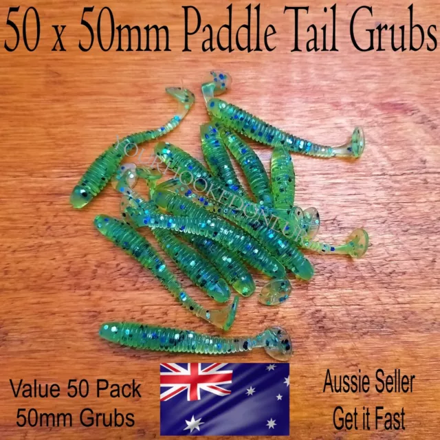 50x 50mm Soft Plastic Fishing Lures Paddle Tail Grub Bream Whiting Flathead Gree 2