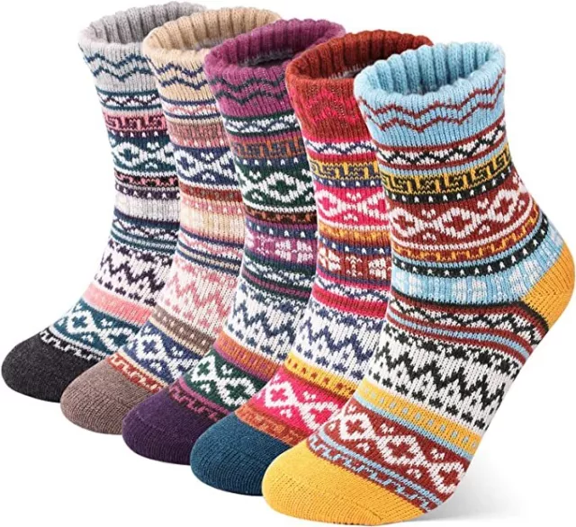 5 Pairs Womens Thick Socks Wool Thermal Warm Knitting Nordic Ladies Socks Winter