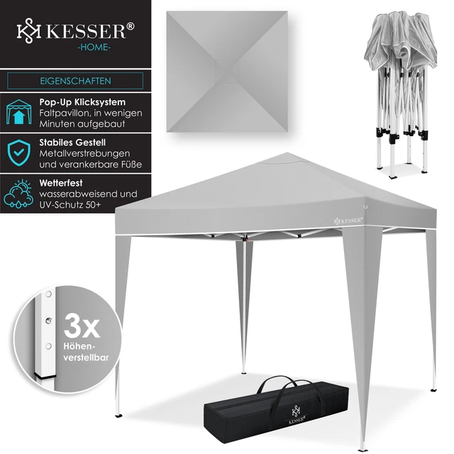 RETOURE Pavillon 3x3m | Pop-Up Klicksystem | Faltpavillon | Gartenzelt Grau 2