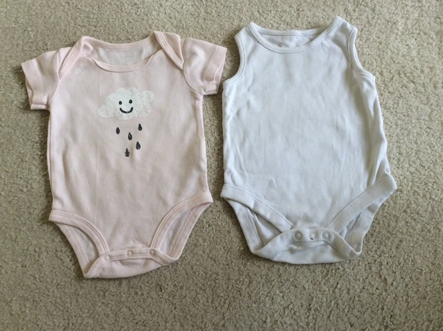 BABY GIRL 2 x VESTS BODYSUITS BUNDLE WHITE & PINK AGE 3-6 MONTHS F&F PLOBABY
