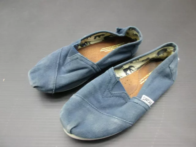 TOMS Size 6 Womens Blue Canvas Casual Walking Slip-On Flats Moccasin Shoes 2H