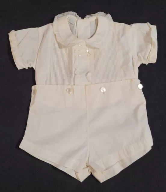 Vintage 1950s A-Lad-’N Togs Large White Christening Baptism Shorts & Shirt Set