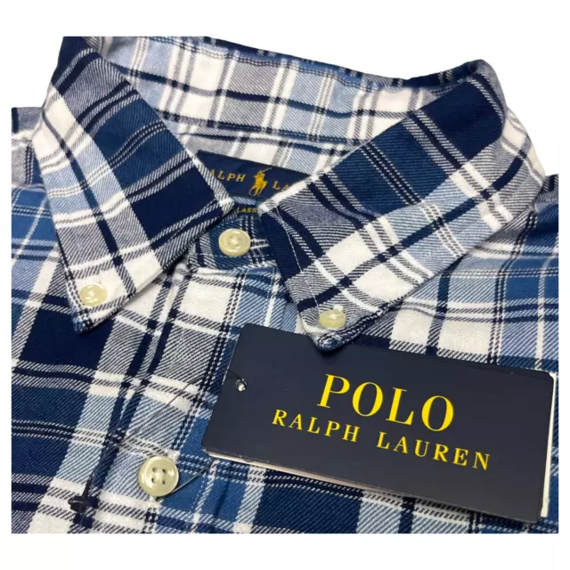 Polo Ralph Lauren Mens Long Sleeve Classic Flannel Shirt Blue Plaid $110 3