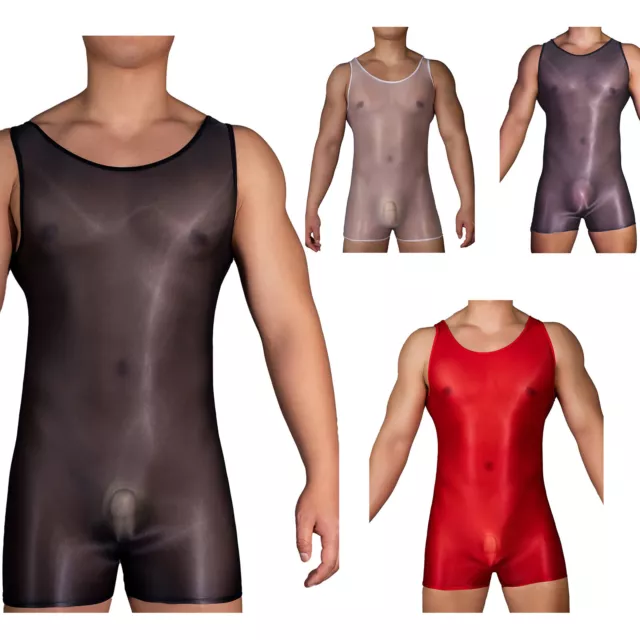 Men's Athletic Supporters Bodysuit Slim Stretch Leotard Jumpsuit Sheer Underwear