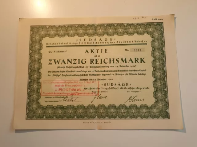 Holzhandelsaktiengesellschaft Süddeutscher Sägewerke 1924 mit Kupons