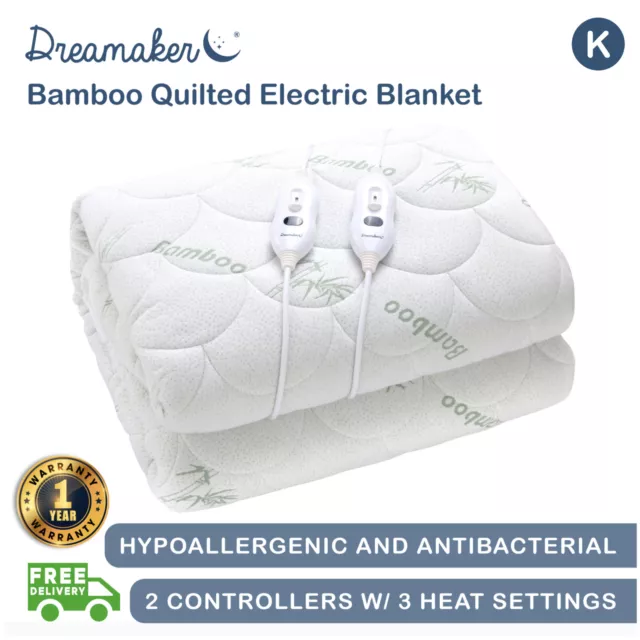 Dreamaker Hypoallergenic Fully Fitted Bamboo Quilted Soft Electric Blanket King