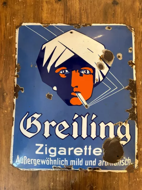 Dresden Greiling Zigaretten Tabak um 1925 Email Emailleschild Reklame