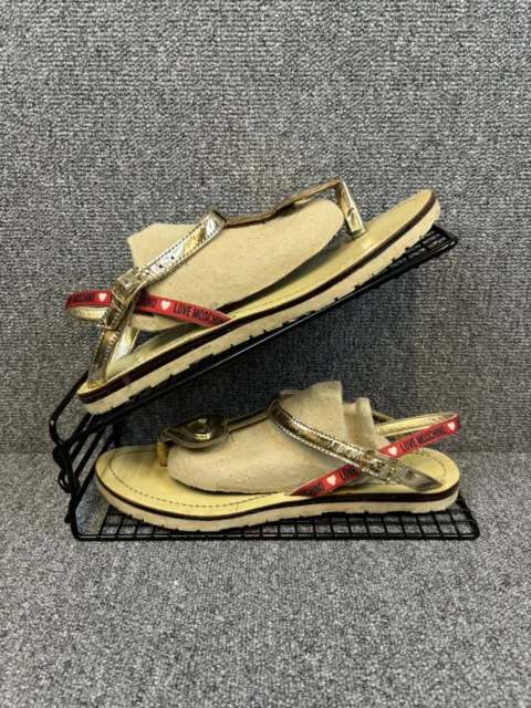 Love Moschino Gold Heart Sandals Genuine Leather Women’s Size 6