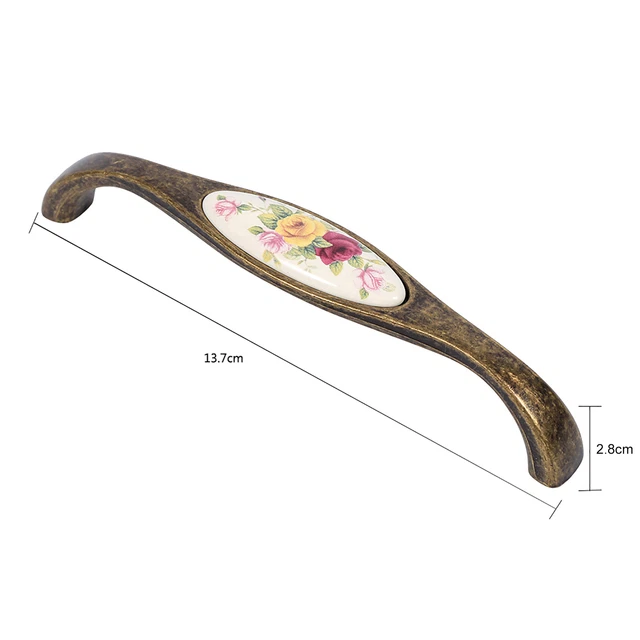 3 Rural Flower Ceramic Bronze DIY Door Handles Cabinet Cupboard Wardrobe Knobs