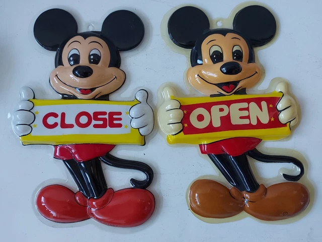 Open Sign Mickey VINTAGE DISNEY MICKEY Mouse Plastic Open / Close Shop Store Signs 1986 ...