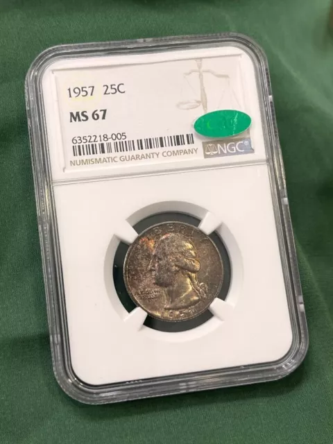 1957 Washington 25c Silver Quarter NGC MS 67 CAC Approved Toned