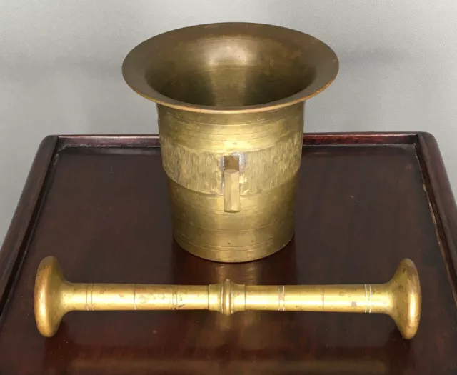 Antique Heavy Brass Apothecary Mortar & Pestle – Marked – 3.5” Tall 3