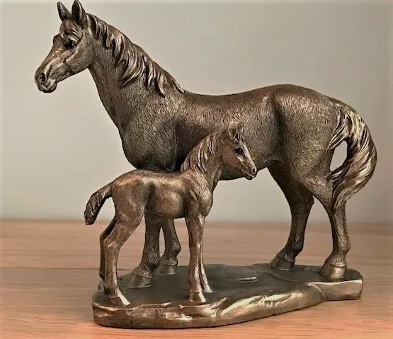 Horse & Foal ornament sculpture figurine Leonardo Bronzed Pony lover gift, boxed