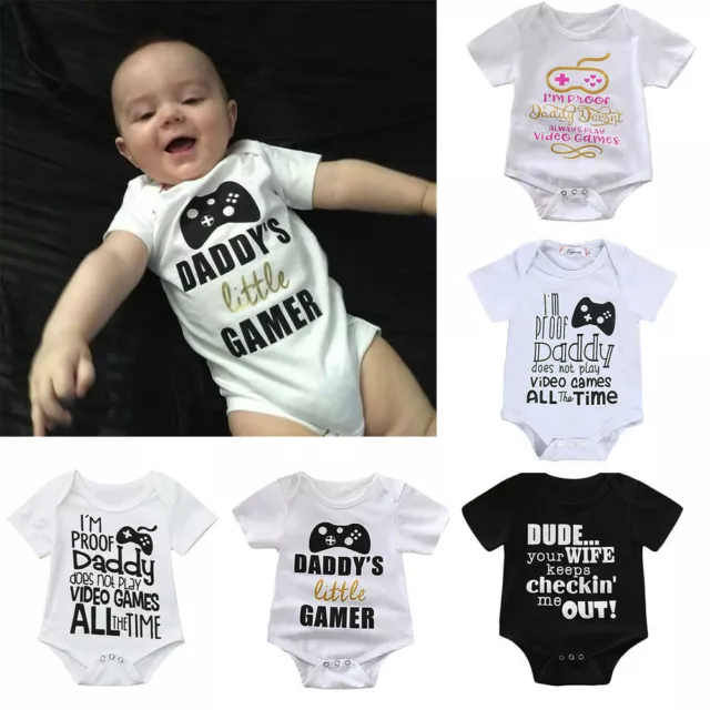 Newborn Infant Baby Girl Boy Short Sleeve Romper Bodysuit Clothes Outfits UK