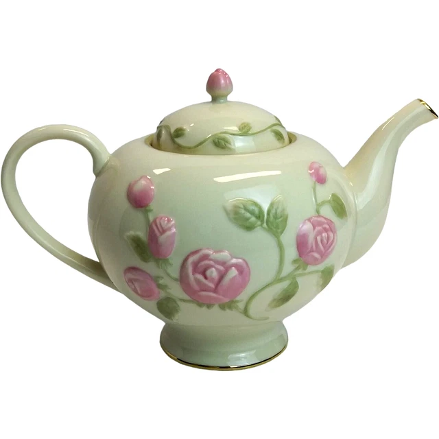 LENOX GREAT GIFTABLES EMBOSSED Porcelain Cabbage Rose Vine TEAPOT RETIRED