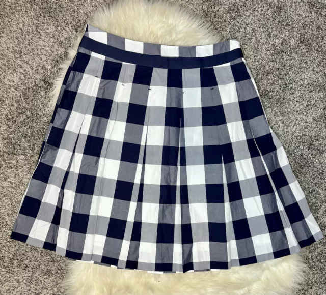 Boden Sz 12 Navy and White Buffalo Plaid Pleated Knee Length Skirt 100% Cotton