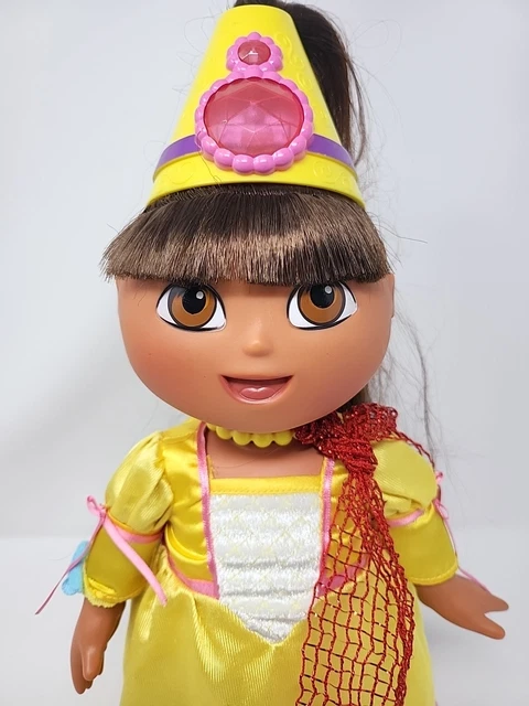 dora yellow princess dress Vintage Dora the Explorer Fairytale Princess Plush Stuffed Doll Golden Yellow Dress 12